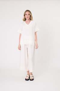 Lemon Tree: Lemon Tree Carola Linen Top White