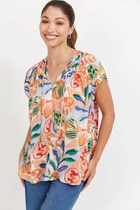 Short Sleeve Tops: Havan Baja Top - Tide