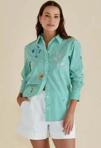 Tops: Betty Basics Kimmie Floral Shirt- Floral Green Shirt