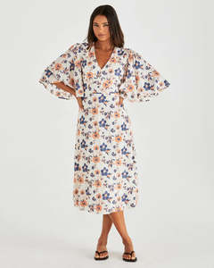 Sass Luca Dress Floral Embroidery Navy