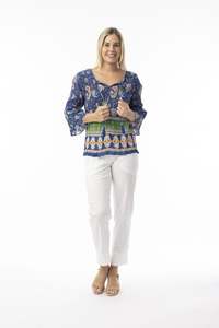 Tops: Orientique Boho Tops Shape 3 Indian Border Blue
