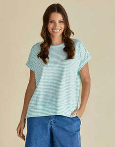 Betty Basics: Betty basics Shirley Short Sleeve Tee- Green Stripe