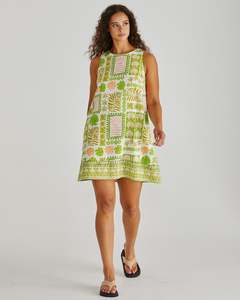 Sass Emmett Tie Back Shift Dress-Green Shell Patchwork