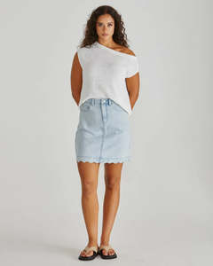 Sass Vale Scalloped Denim Skirt-Bleach