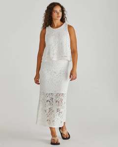 Sass Kai Crochet Lace Skirt White