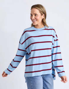 Tops: Elm Callie Stripe L/S Tee- Light blue/ Plum