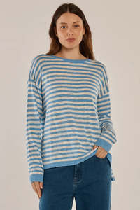 Betty Basics Natasha Knit Top Cornflower Blue Stripe