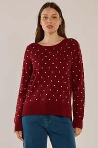 Betty Basic Louis Sweater Burgandy Jacquard Red