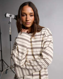 Silent Theory: Silent Theory Striped L/S Tee-Chocolate