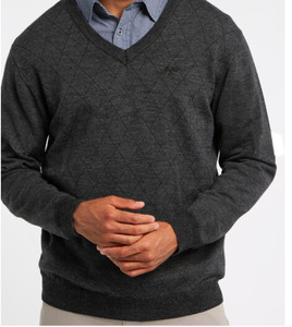 Porthole Vee Neck Merino Pullover Charcoal GLN302