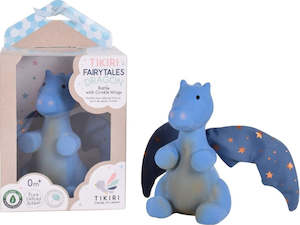 Nursery: TIKIRI-Baby Mid Night Dragon - Natural Rubber Rattle with Crinkle Wings, GIFT BOXn Box