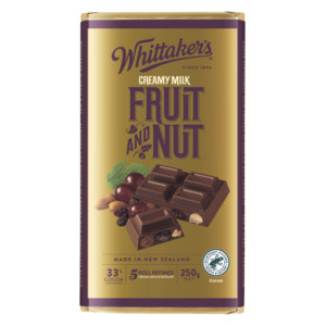 Products: Whittakers Fruit & Nut Chocolate Block 250g - Lollies Online
