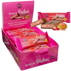 Products: Elit Dubai Strawberry Chocolate 24x 30g Bars - Short Date (Best Before 03 August 2026) - Lollies Online
