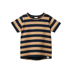 Kids Clothing: Nature Baby | River Tee | Navy/Caramel Stripe