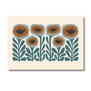 Teal and Rust Brown Poppies, Print