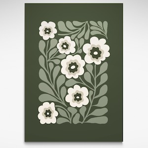 Dark Green Abstract Flower, Print