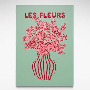 A1 Prints: Les Fleurs Green and Pink, Print