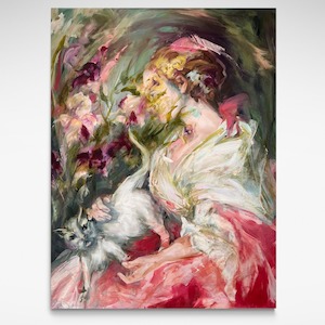 No Discount: Anonymous Woman with Her Cat, After Boucher, Painting