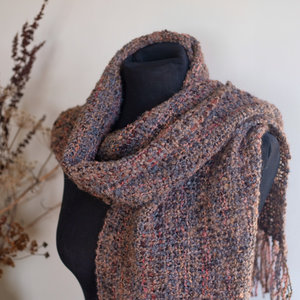 Loom Room - hand woven scarf - autumnal reds, mushroom browns, and charcoal tone&hellip;