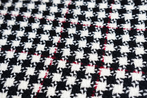 Products: Fabric - Merino, Black and White hounds-tooth with Red stripe
