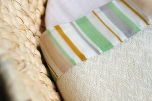 Products: Baby blanket - Green Stripe silk binding, 100% NZ Merino wool