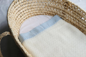 Baby blanket - Blue Stripe silk binding, 100% NZ Merino wool