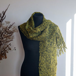 Products: Loom Room - Scarf - Hand woven alpaca boucle - Lemony green and Black