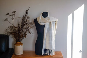 Products: Loom Room - Scarf - Hand spun - Llama, Possum and Merino, Natural White