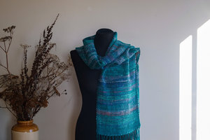 Products: Loom Room - Scarf - Hand dyed and hand spun - Deep Green blend