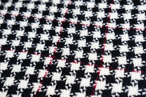 Products: Fabric - Merino, Black and White hounds-tooth with Red stripe