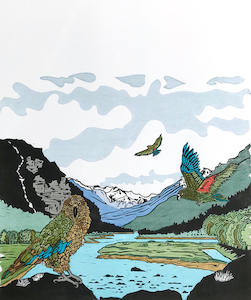 Products: Art by Vivien Davimes - Kea at Mt. Aspiring National Park  1/12