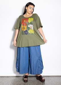 Cotton: 501 Tee - Khaki Retro Print