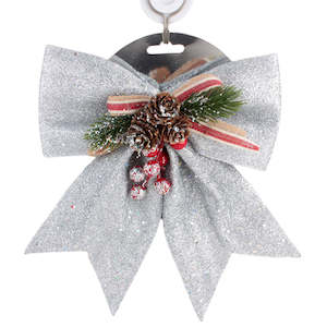 X-mas Holly Ribbon – Silver Decorative Christmas Bow (20×25cm)