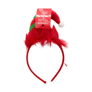 Santa Hat Christmas Headband with Fluffy Feather Trim