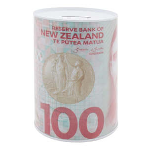 Money Tin 100 NZD Design – Savings Coin Bank 10x15cm Gift Idea NZ Stock