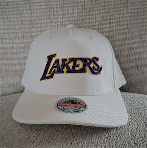 Hats Caps: MITCHELL & NESS LAKERS SNAPBACK - WHITE/PURPLE