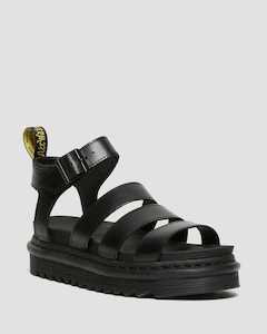 Dr Marten: DR MARTENS BLAIRE WOMEN'S BRANDO LEATHER STRAP SANDALS - BLACK BRANDO