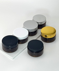 PET Boston Round 50ml Nicki Jar - Amber fitted with various lids. - Lotus Oils New Zealand