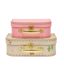 OYOY Mini Suitcase Friends in the Forest - Deer & Duck (Camel/Rose)
