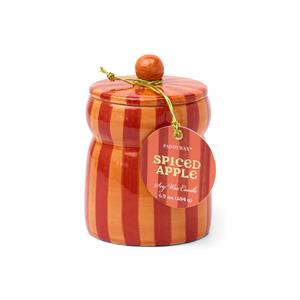 Under 50: FESTIVE CABANA RED/CORAL STRIPED CERAMIC CANDLE - SPICED APPLE 184G