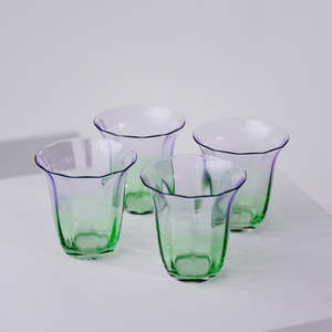 Homelab: FLEUR STEMLESS GLASS- SET OF 4- GREEN/LILAC