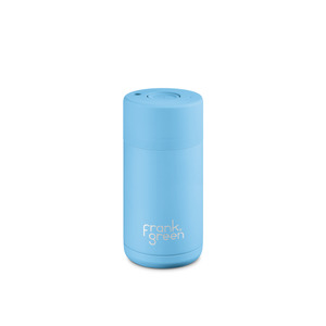 Reusable Cups: 12oz Ceramic Reusable Cup - Sky Blue with Push Button