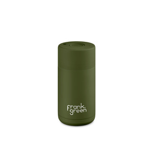 Reusable Cups: 12oz Ceramic Reusable Cup - Khaki with Push Button