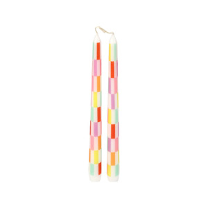 Multi Coloured Check Taper Dinner Candles - 2 Pack