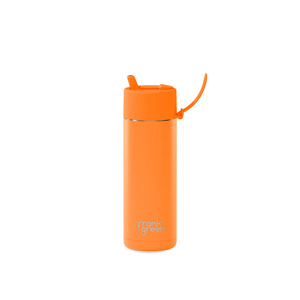 20oz Stainless Steel Ceramic Reusable Bottle Neon Orange with Straw Lid