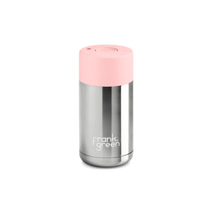 12oz Stainless Steel Ceramic Reusable Cup Silver/Blushed with Push Button Lid