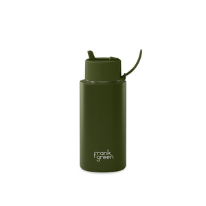 34oz Stainless Steel Ceramic Reusable Bottle Khaki with Straw Lid