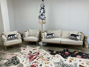 Furniture: Boucle and Oak Lounge Suite - ON SALE