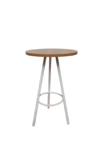 Round Teak/White Bar Leaner - Loula – Wedding & Event Hire