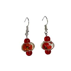 Lampwork Glass Bead Flower Earring
